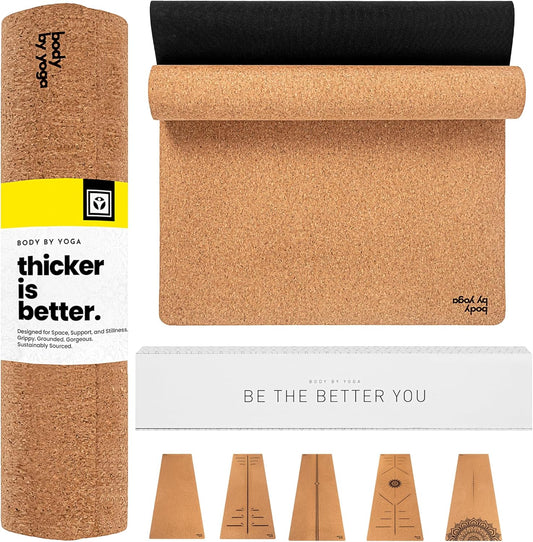 Luxury Cork Yoga Mat - Non Slip, Extra Thick Grip. Thicker, Longer, and Wider for More Comfort and Support. Tough Enough For Hot Yoga. Natural, Non Toxic, and Eco Friendly. Optional Alignment Lines.